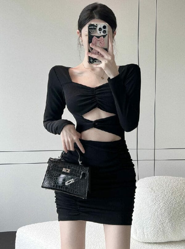 Sexy Summer Twisted Waist Hollow Out Slim Cotton Dress 2