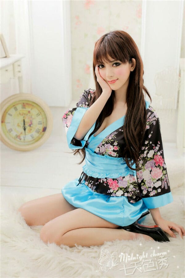 Sexy V-neck Flowers Kimono Short Dress 2