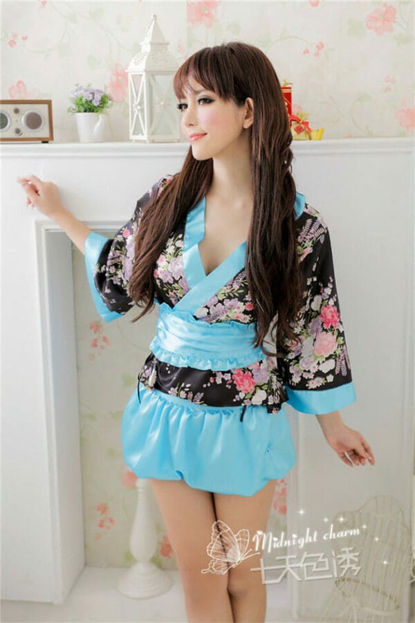 Sexy V-neck Flowers Kimono Short Dress 1