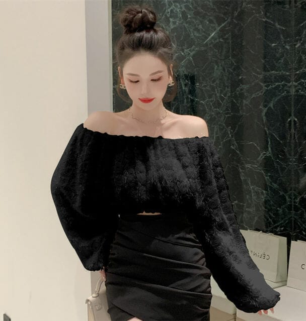 Sexy Women 2 Colors Boat Neck Tassels Puff Sleeve Blouse 5