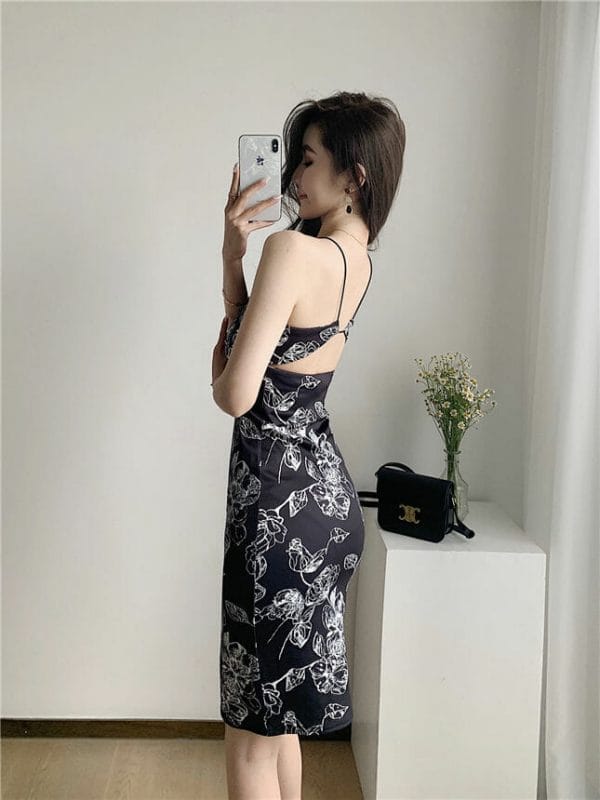 Sexy Women Backless Flowers Printings Straps Dress 5