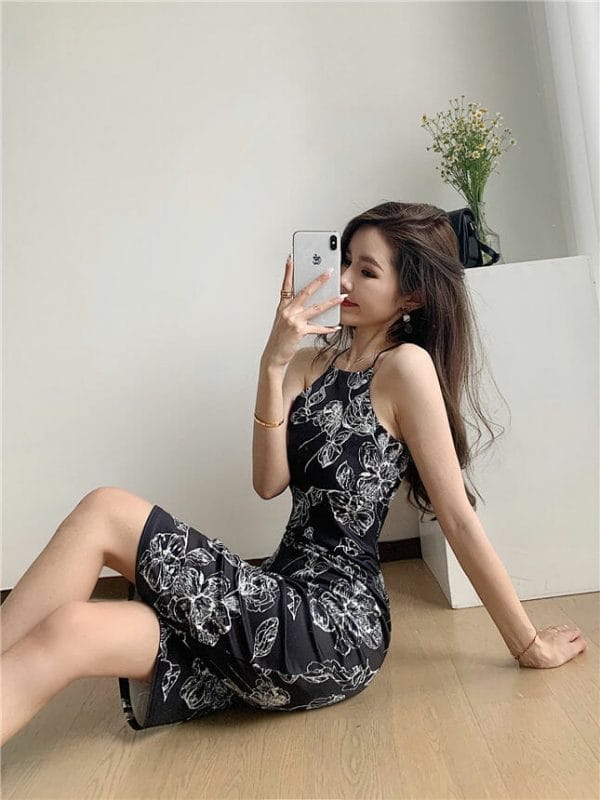 Sexy Women Backless Flowers Printings Straps Dress 4