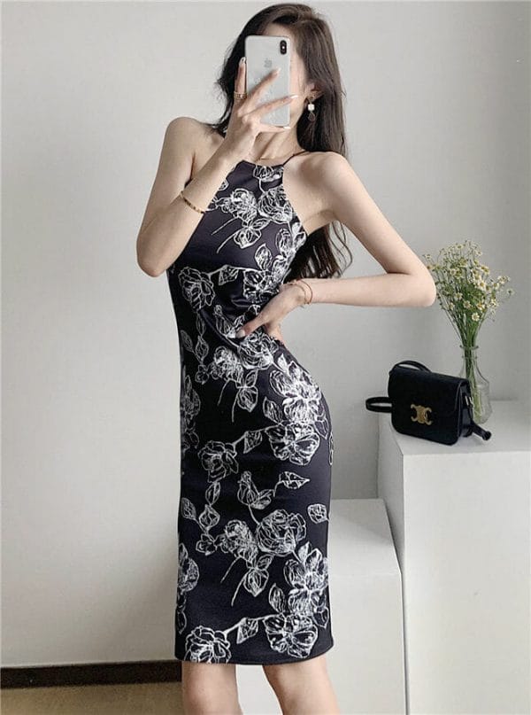 Sexy Women Backless Flowers Printings Straps Dress 1