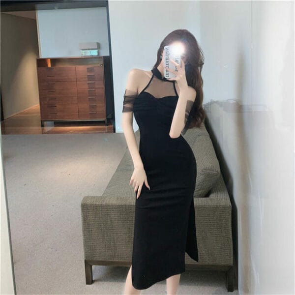 Sexy Women Gauze Off Shoulder Split Cheongsam Dress 3