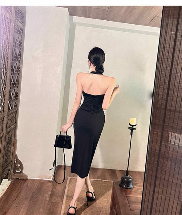 Sexy Women Twisted Waist Hollow Out Halter Slim Dress 5