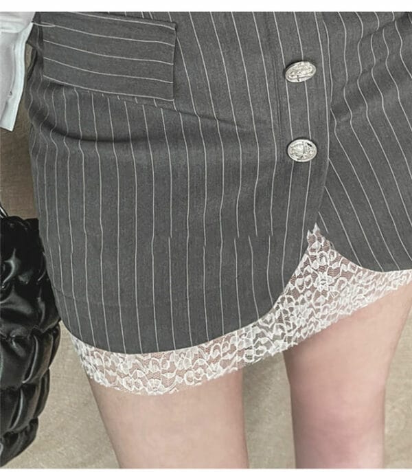 Sexy Women V-neck Short Blouse with Stripes Slim Skirt 6