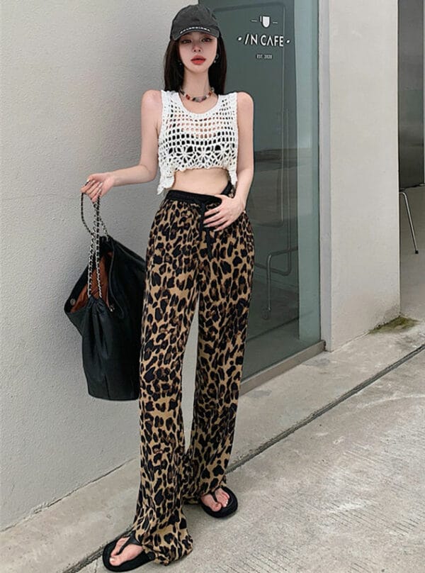 Sexy Woven Camisole with Wide-leg Leopard Casual Pants 2