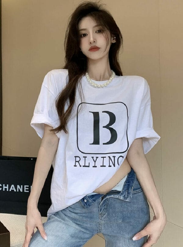 Simple Fashion 2 Colors Letters Printings Oversize Cotton Tee 1