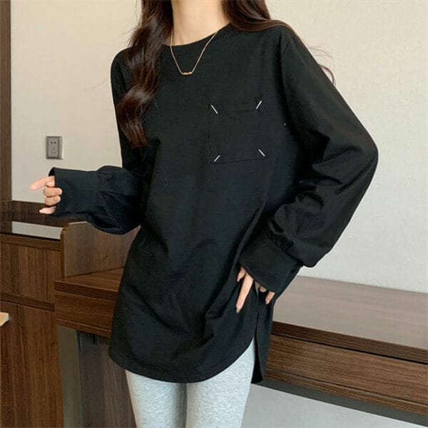 Simple Fashion 3 Colors Pockets Puff Sleeve Loosen T-shirts 6