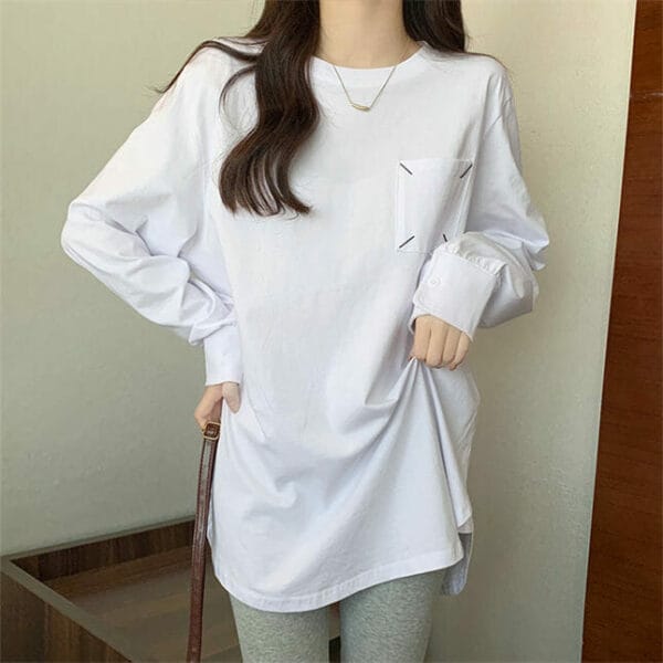 Simple Fashion 3 Colors Pockets Puff Sleeve Loosen T-shirts 4