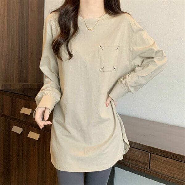 Simple Fashion 3 Colors Pockets Puff Sleeve Loosen T-shirts 1