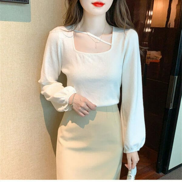 Simple Fashion 3 Colors Round Neck Puff Sleeve Knit T-shirts 6