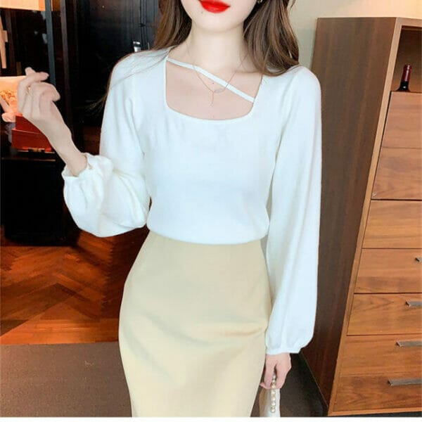 Simple Fashion 3 Colors Round Neck Puff Sleeve Knit T-shirts 5