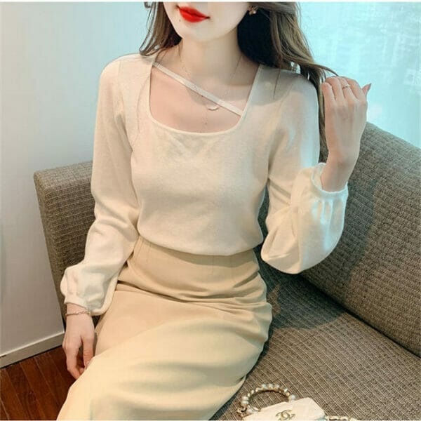 Simple Fashion 3 Colors Round Neck Puff Sleeve Knit T-shirts 4