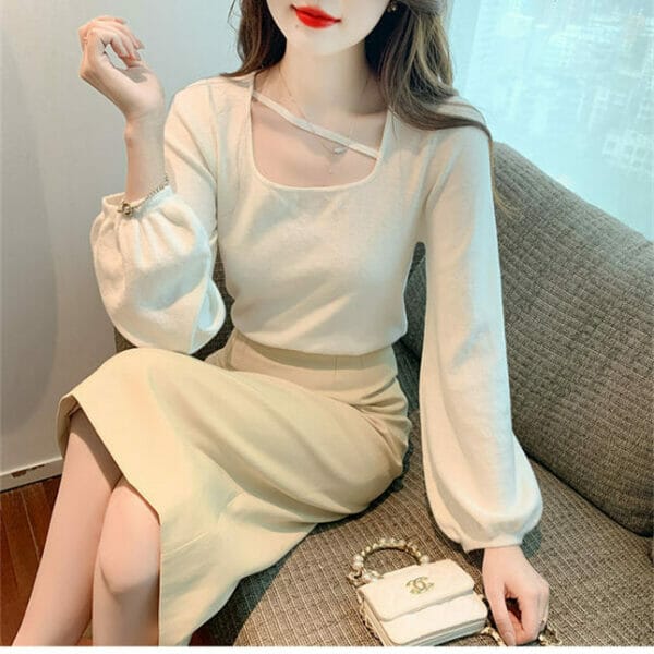 Simple Fashion 3 Colors Round Neck Puff Sleeve Knit T-shirts 3