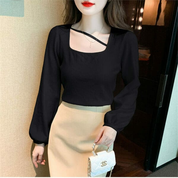 Simple Fashion 3 Colors Round Neck Puff Sleeve Knit T-shirts 2