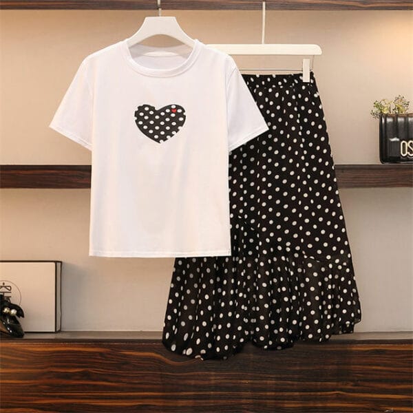 Simple Plus Fashion Heart T-shirt Fishtail Dots A-line Skirt 3