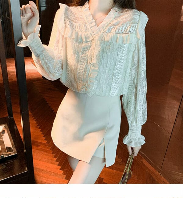 Spring Fashion Flouncing V-neck Long Sleeve Lace Blouse 1