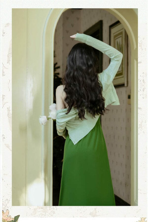 Spring Fashion Knitting Blouse with Halter A-line Dress 5