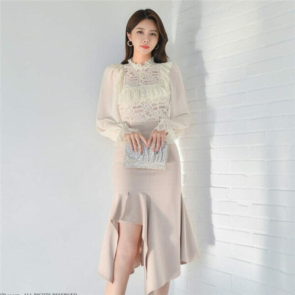 Spring Fashion Lace Flouncing Blouse with Fishtail Skirt 2