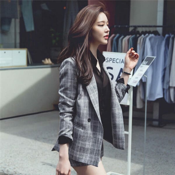 Spring Fashion Tailored Collar Plaids Short Leisure Suits 3