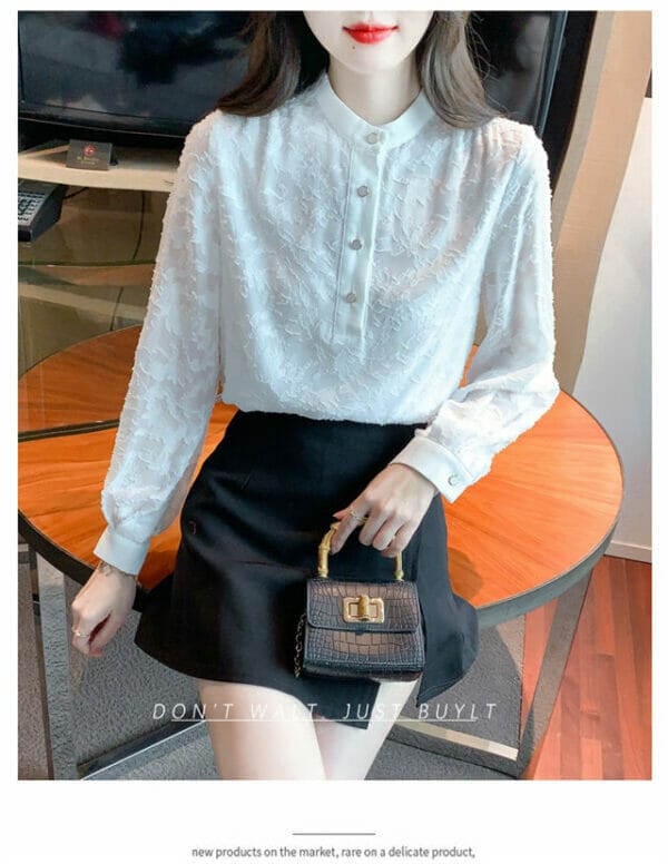 Spring Jacquard Flowers Lace Long Sleeve Blouse 4