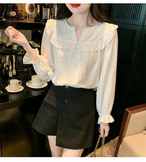 Spring New 2 Colors Flouncing Collar Puff Sleeve Blouse 6