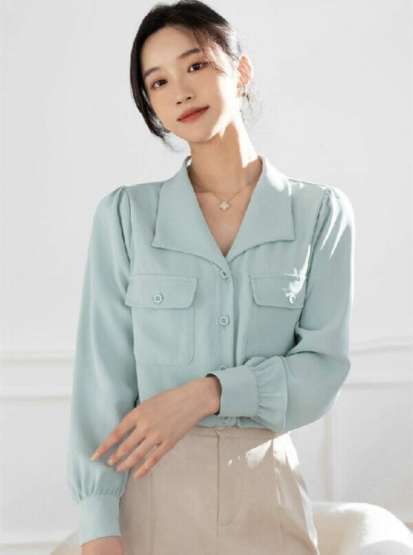 Spring New 2 Colors Turn-down Collar Loosen Blouse 1