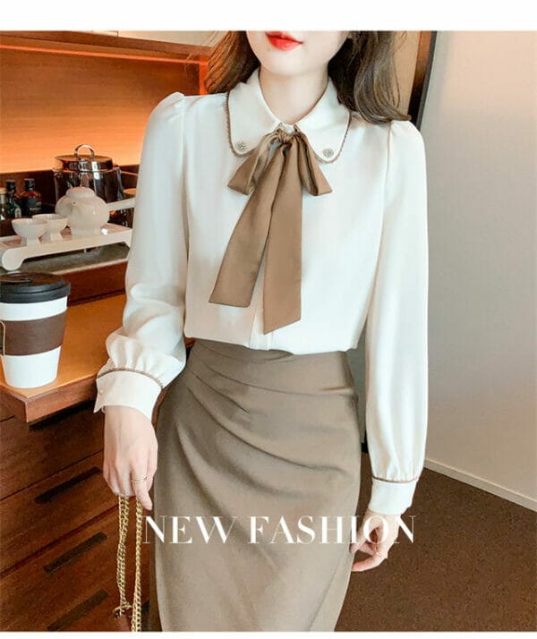 Spring New Arrive Bowknot Doll Collar Puff Sleeve Blouse 5