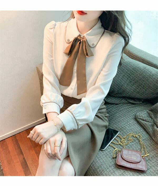 Spring New Arrive Bowknot Doll Collar Puff Sleeve Blouse 4