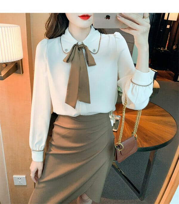 Spring New Arrive Bowknot Doll Collar Puff Sleeve Blouse 3