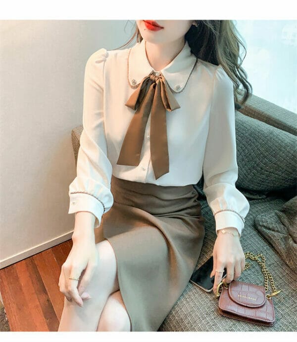 Spring New Arrive Bowknot Doll Collar Puff Sleeve Blouse 2