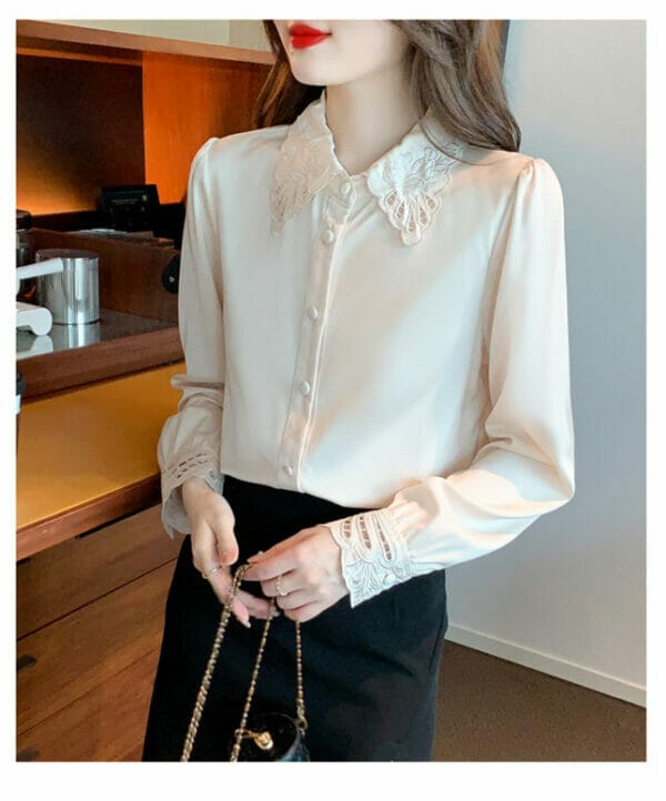 Spring New Hollow Out Flowers Embroidery Doll Collar Blouse 3