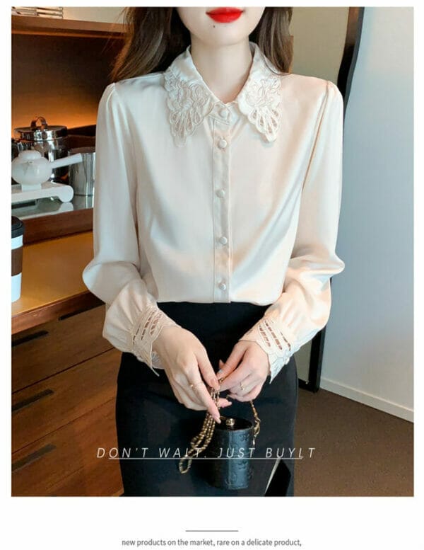 Spring New Hollow Out Flowers Embroidery Doll Collar Blouse 2