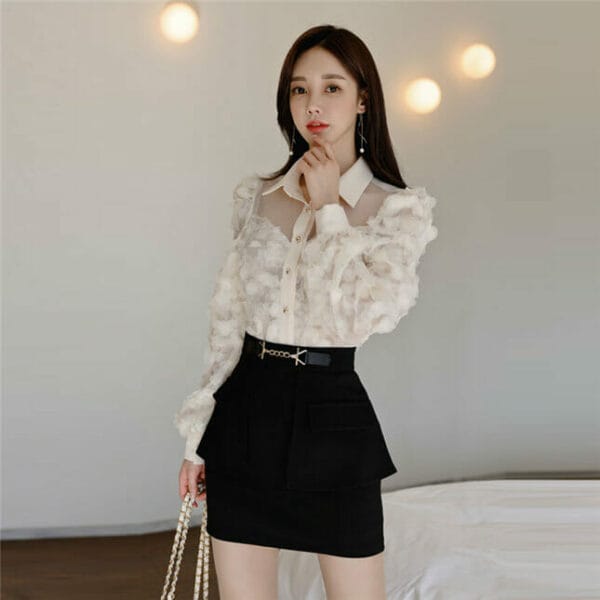 Spring New Petals Gauze Blouse with Short A-line Skirt 5