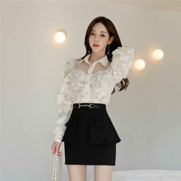 Spring New Petals Gauze Blouse with Short A-line Skirt 3