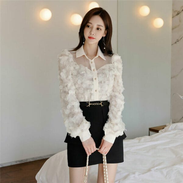 Spring New Petals Gauze Blouse with Short A-line Skirt 2