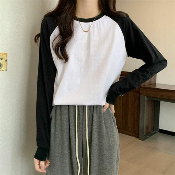 Spring Round Neck Color Block Cotton T-shirts 6