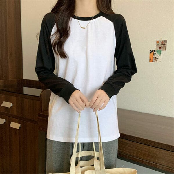 Spring Round Neck Color Block Cotton T-shirts 5