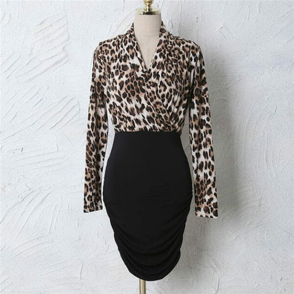 Spring Sexy V-neck Leopard Splicing Bodycon Dress 5