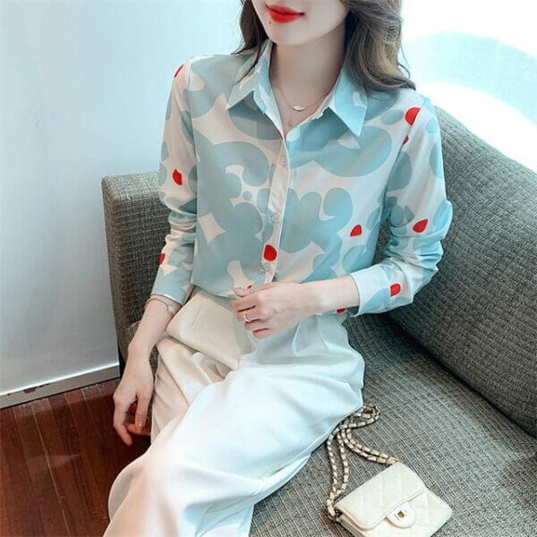 Spring Shirt Collar Flowers Casual Blouse 5