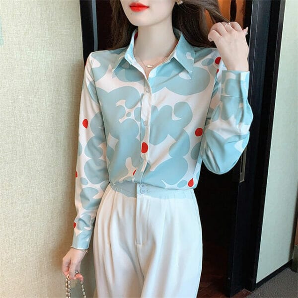 Spring Shirt Collar Flowers Casual Blouse 4