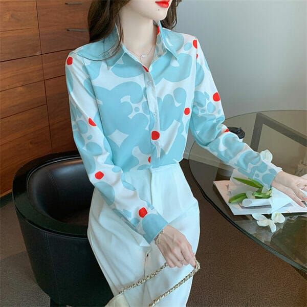 Spring Shirt Collar Flowers Casual Blouse 3