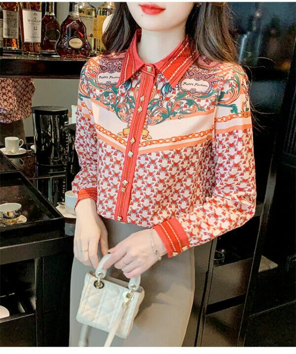 Spring Shirt Collar Flowers Long Sleeve Casual Blouse 2