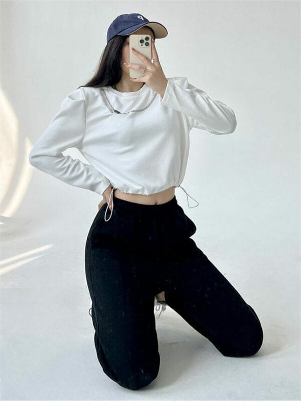 Street Fashion Chain Collar Tops with Cotton Jogger Pants 6