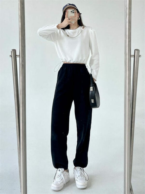 Street Fashion Chain Collar Tops with Cotton Jogger Pants 5