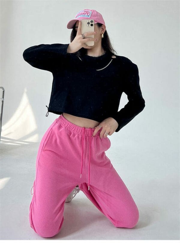 Street Fashion Chain Collar Tops with Cotton Jogger Pants 2