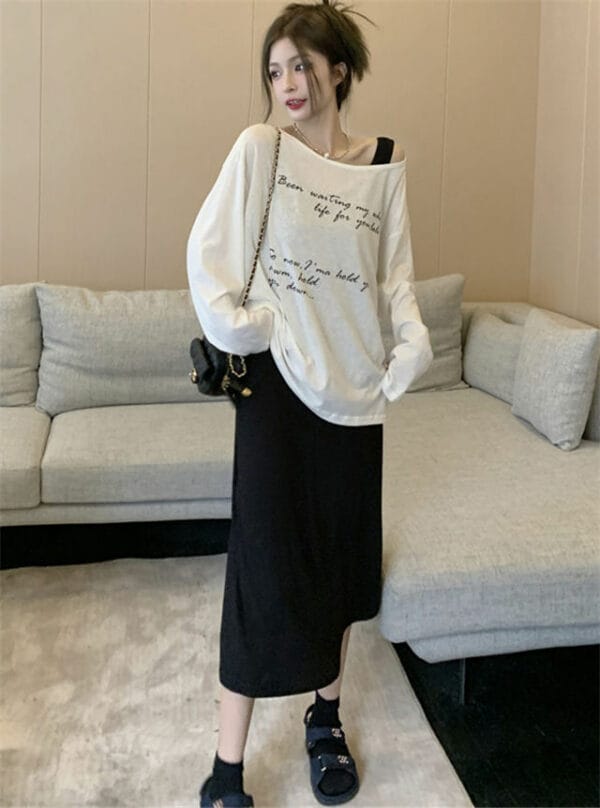 Street Fashion Letters Loosen Blouse with Straps Long Dress 1