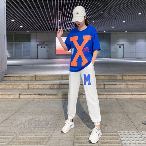 Street Fashion Letters Printings Oversize Cotton Long Suits 4
