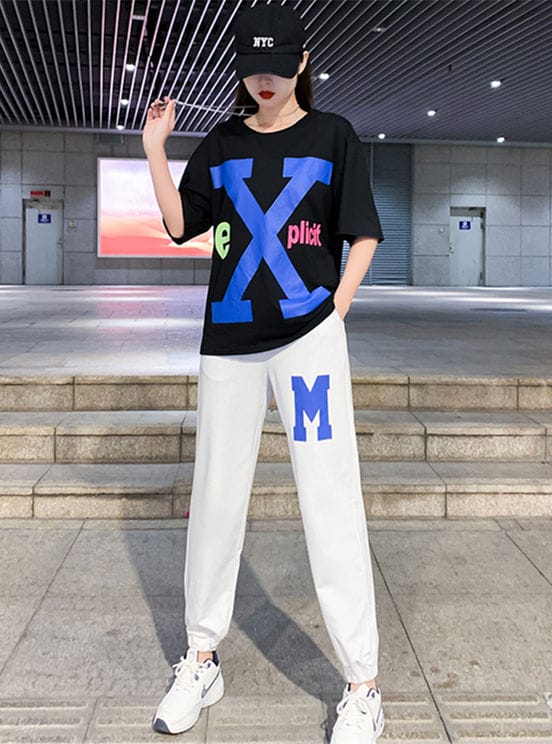 Street Fashion Letters Printings Oversize Cotton Long Suits 1